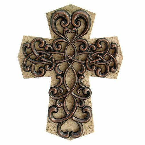 PTC 12.25 Inch Multi Layered Swirl Metal Cross Wall Statue Figurine