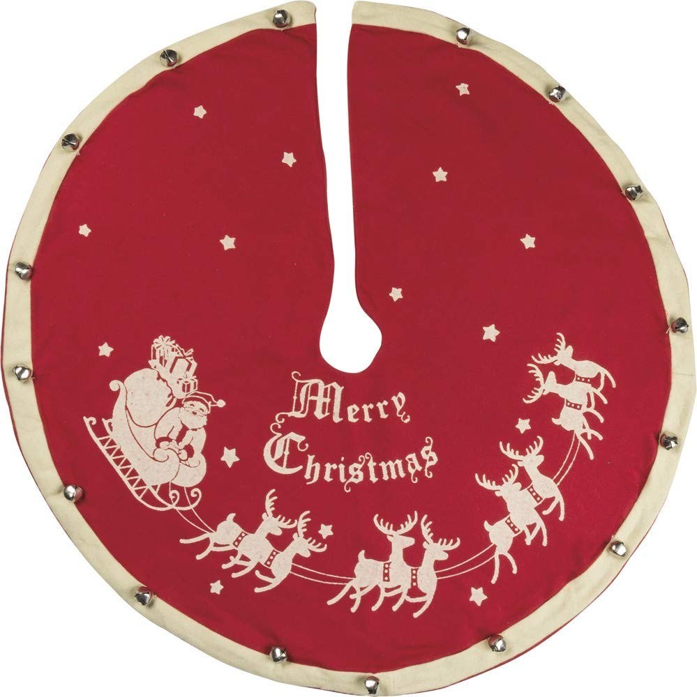 Vintage Christmas Tree Skirt, Santa Sleigh Design, Rustic Holiday Decor, 48