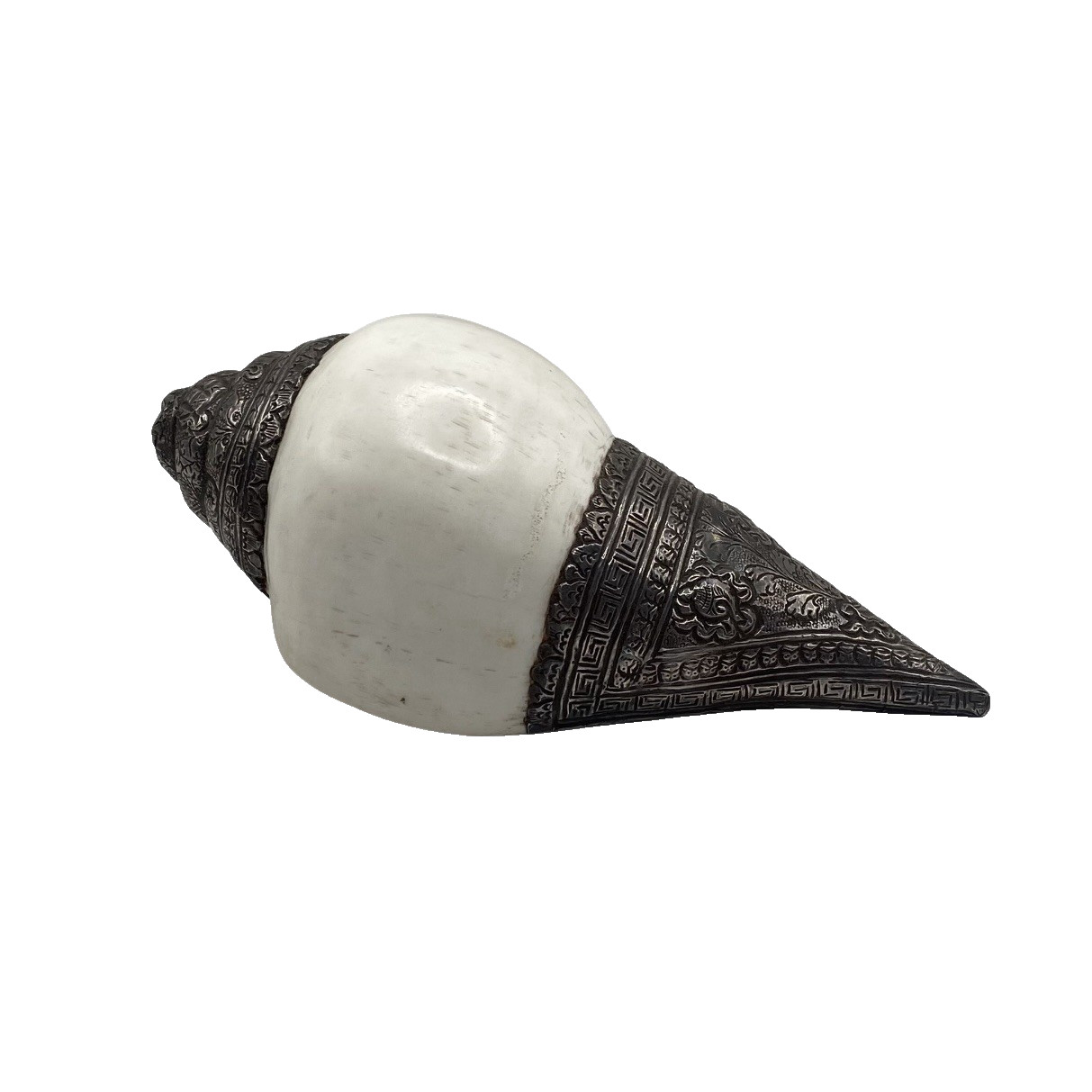 Antique Tibetan Buddhist Silver Conch Shell Ritual Shankha Trumpet Horn Antique Tibetan Buddhist Silver Conch Shell Ritual Shankha Trumpet Horn
