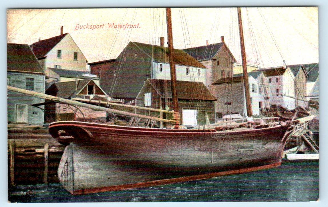 BUCKSPORT, ME Maine ~ SAILBOAT on WATERFRONT c1900s Hancock County Postcard BUCKSPORT, ME Maine ~ SAILBOAT on WATERFRONT c1900s Hancock County Postcard