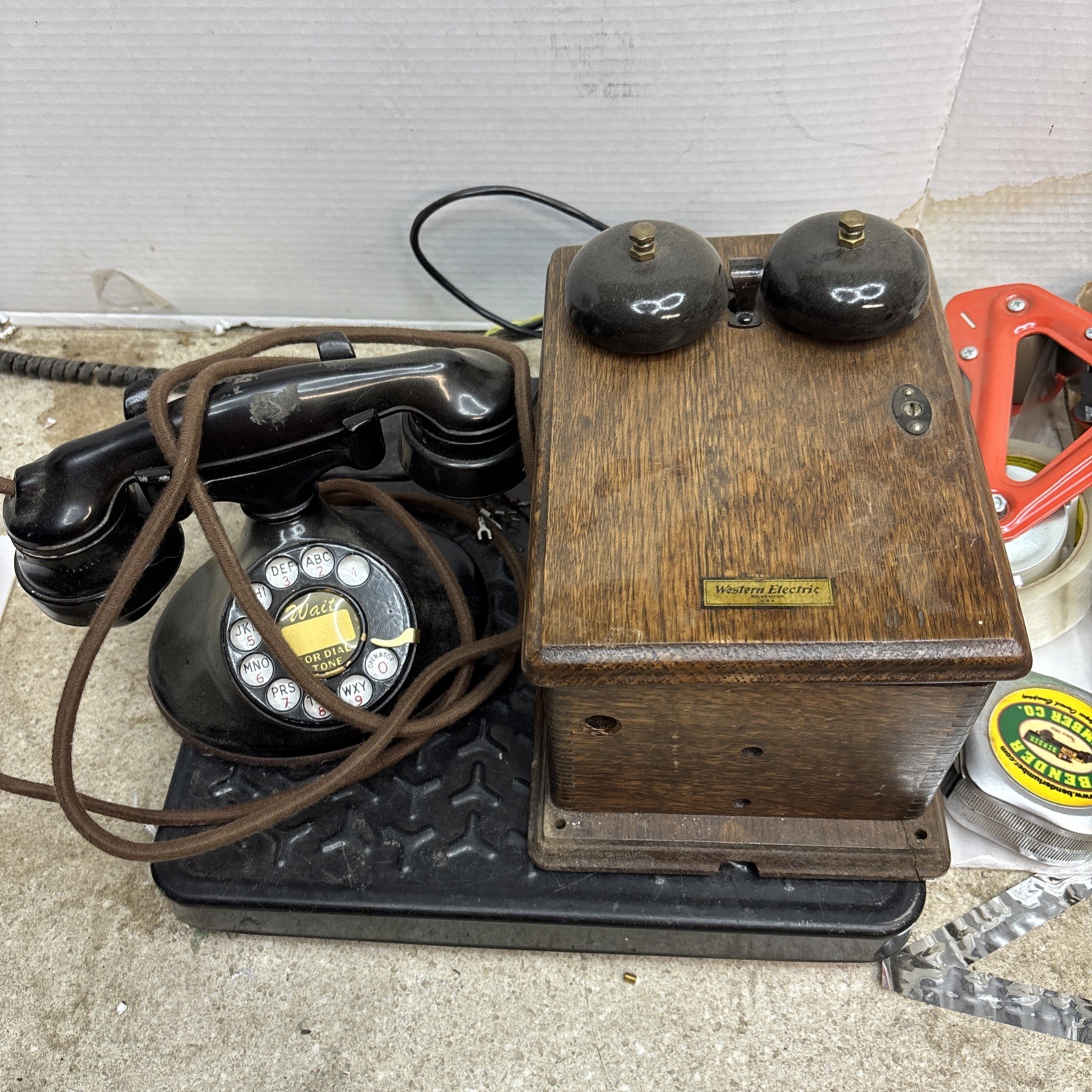 Antique Western Electric Telephone & Oak Ringer Box Set\ Antique Western Electric Telephone & Oak Ringer Box Set\