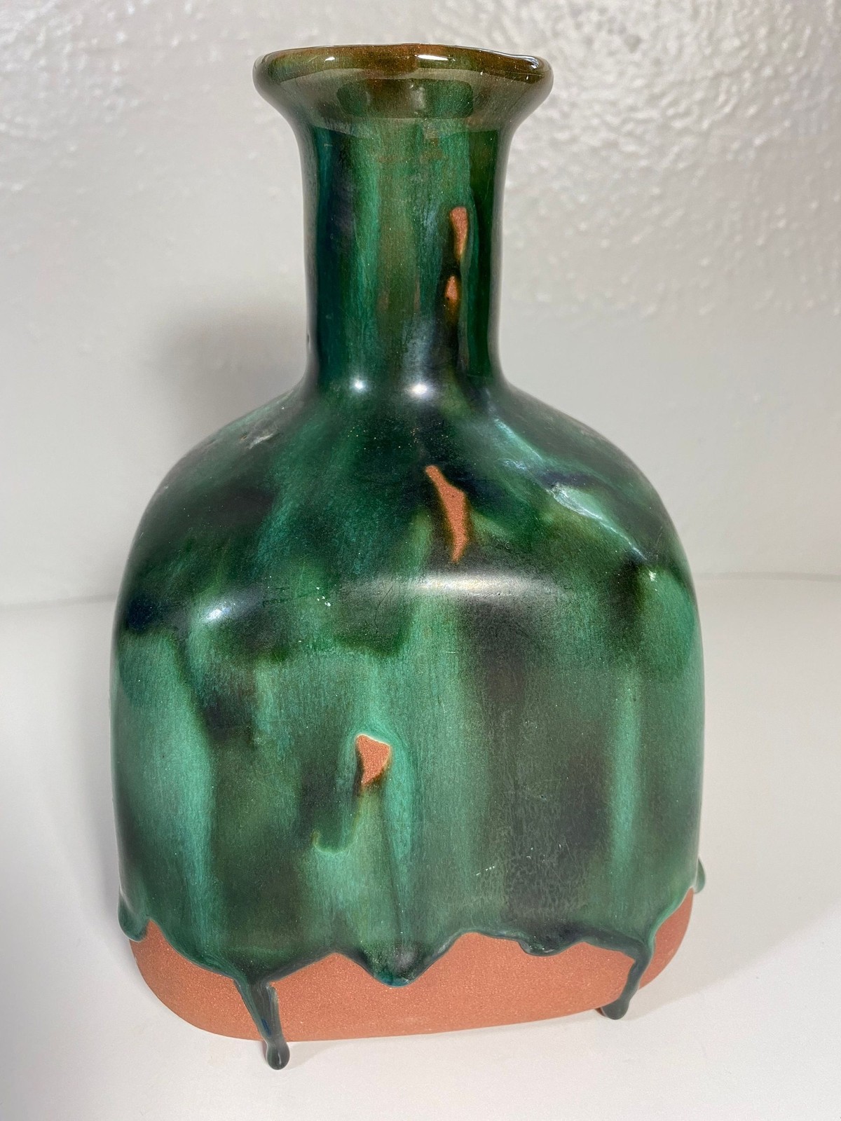 Vintage Signed F Guerrero G Emerald Drip Glazed Mexican Terracotta Vase