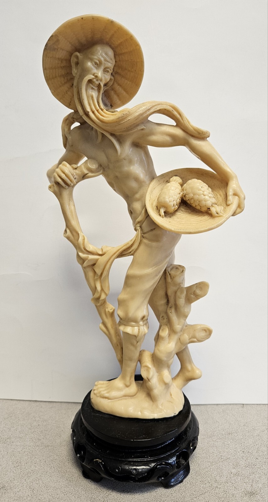 Vintage MCM Kitsch RESIN Ivory Man with Vegetables 13\