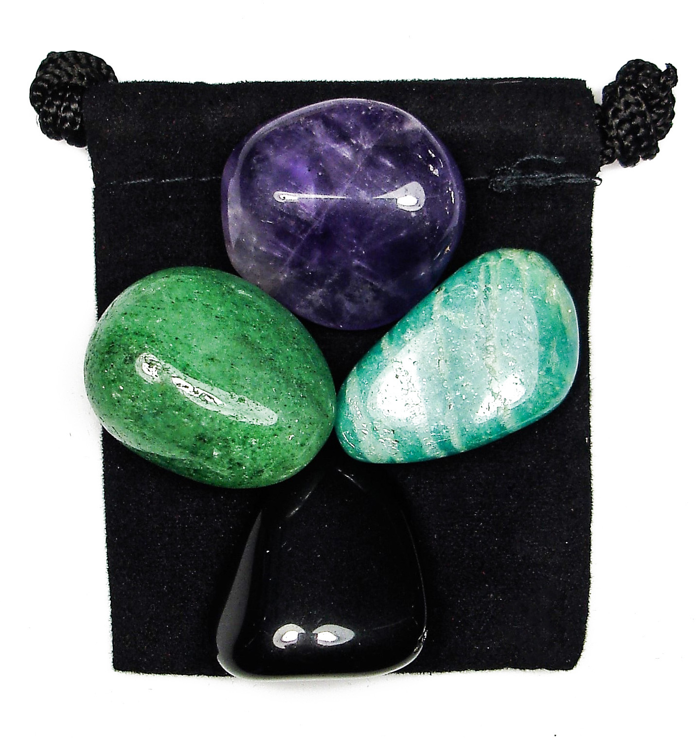 GEOPATHIC STRESS Tumbled Crystal Healing Set = 4 Stones +Pouch +Description Card