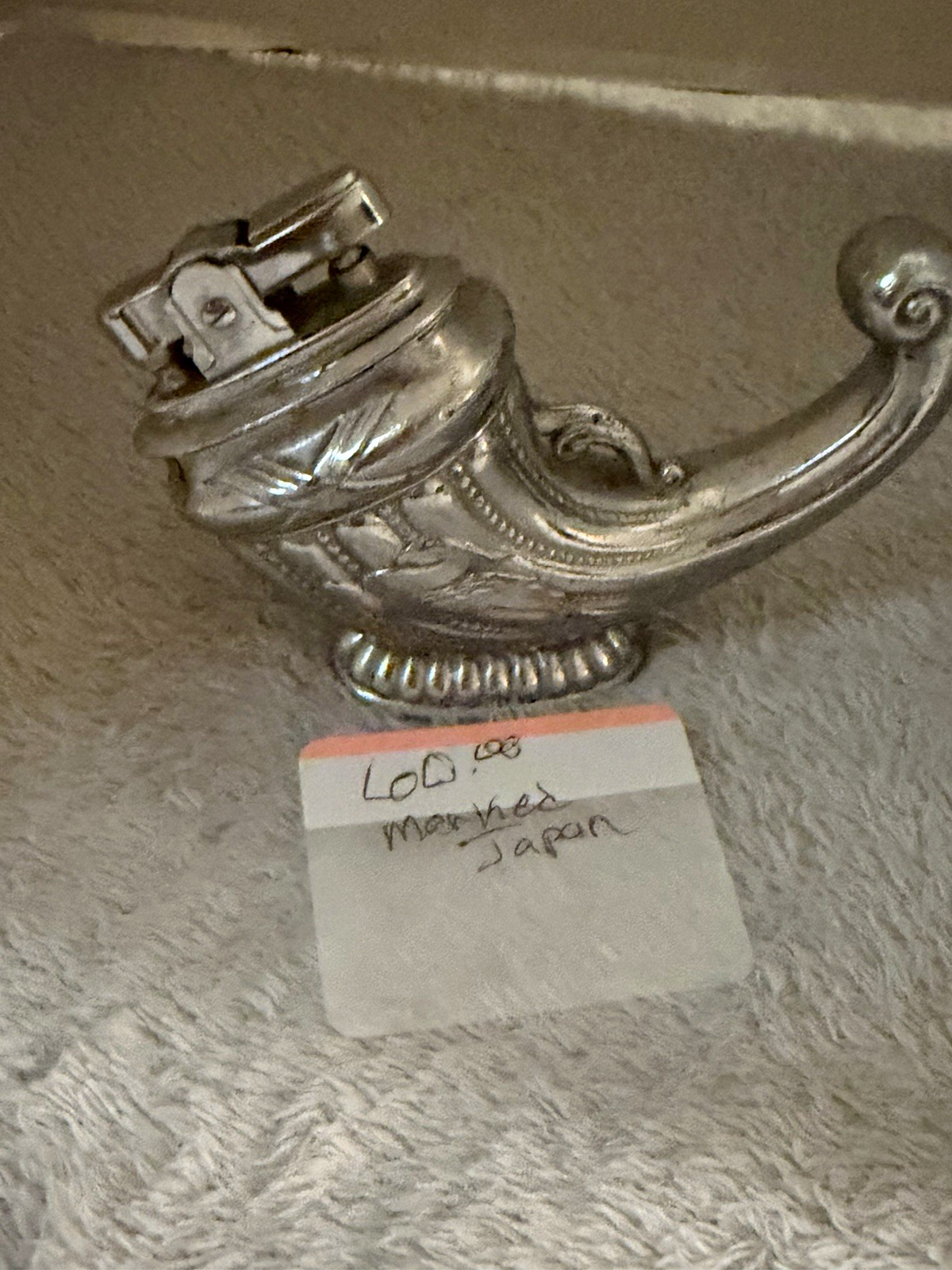 Vintage Silver Tone Metal Shoe-Shaped Table Lighter Made in Japan