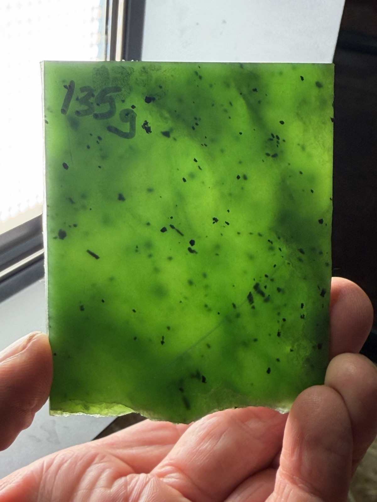 Siberian Apple Green Jade Nephrite Thick Slab 135g 4.7oz Approx 3x3” 6.5-8.0mm