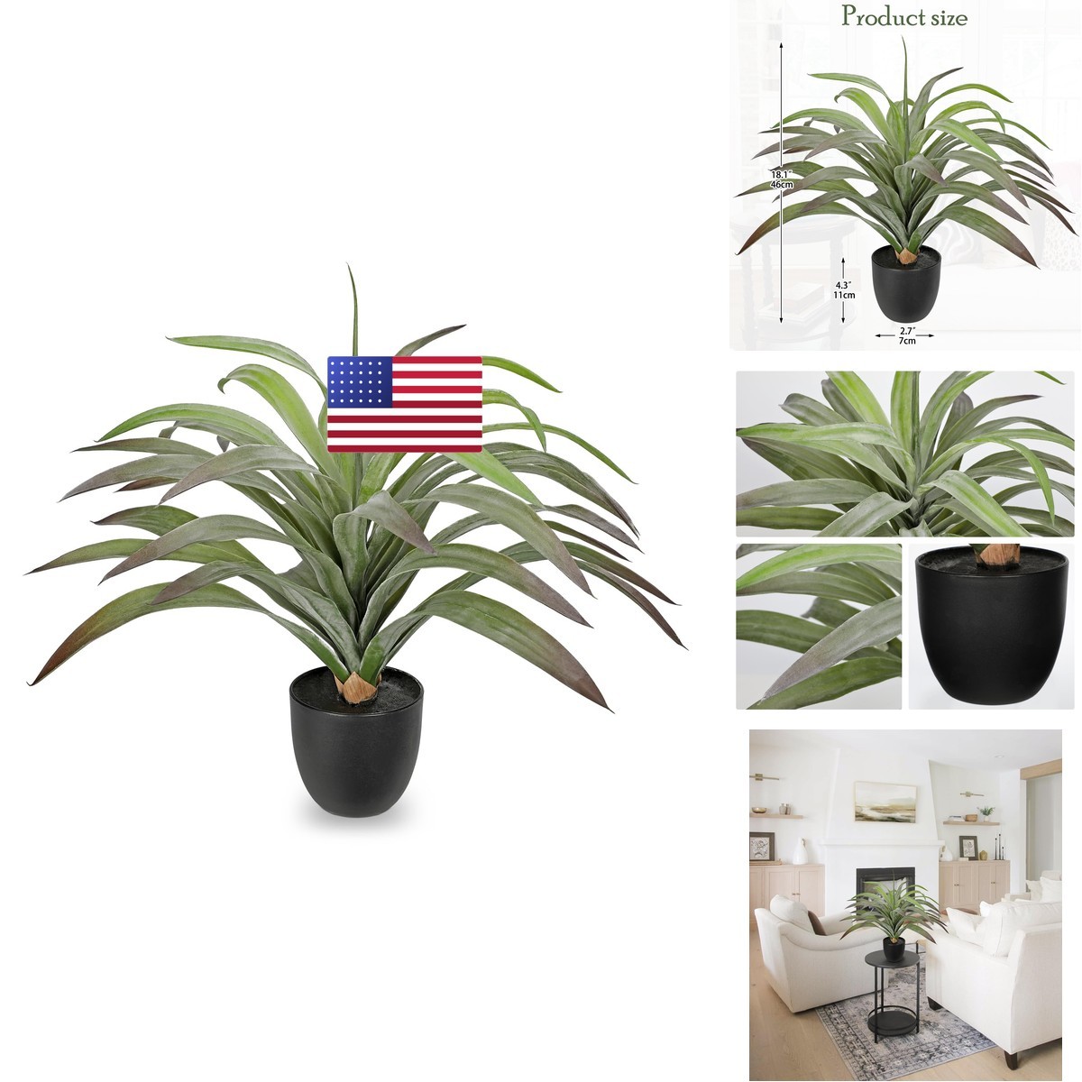 Briful Faux Agave Plant 18.1in Artificial Agave Potted Plant Fake Outdoor