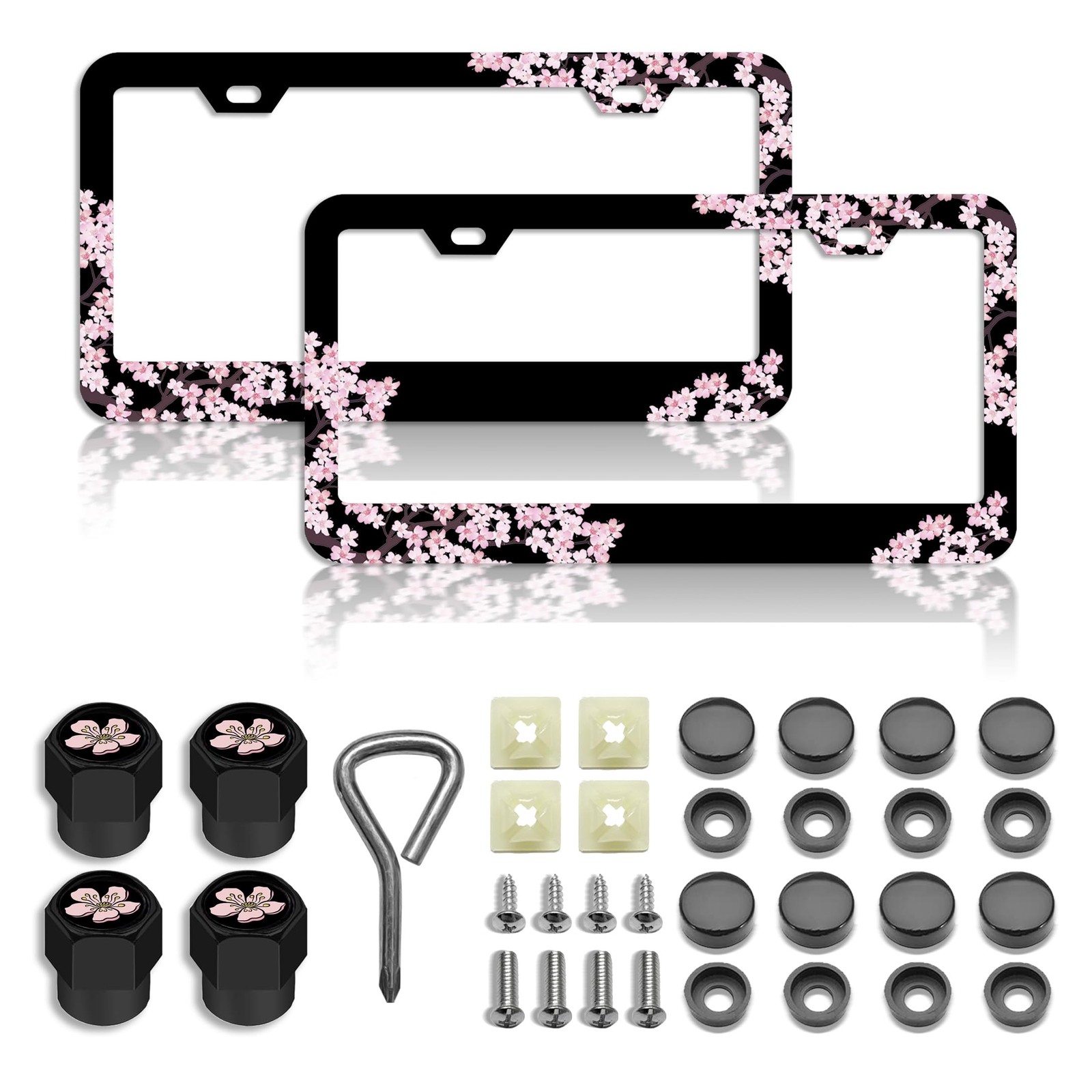 Premium Pink Cherry Blossom License Plate Frame for All Vehicles Premium Pink Cherry Blossom License Plate Frame for All Vehicles