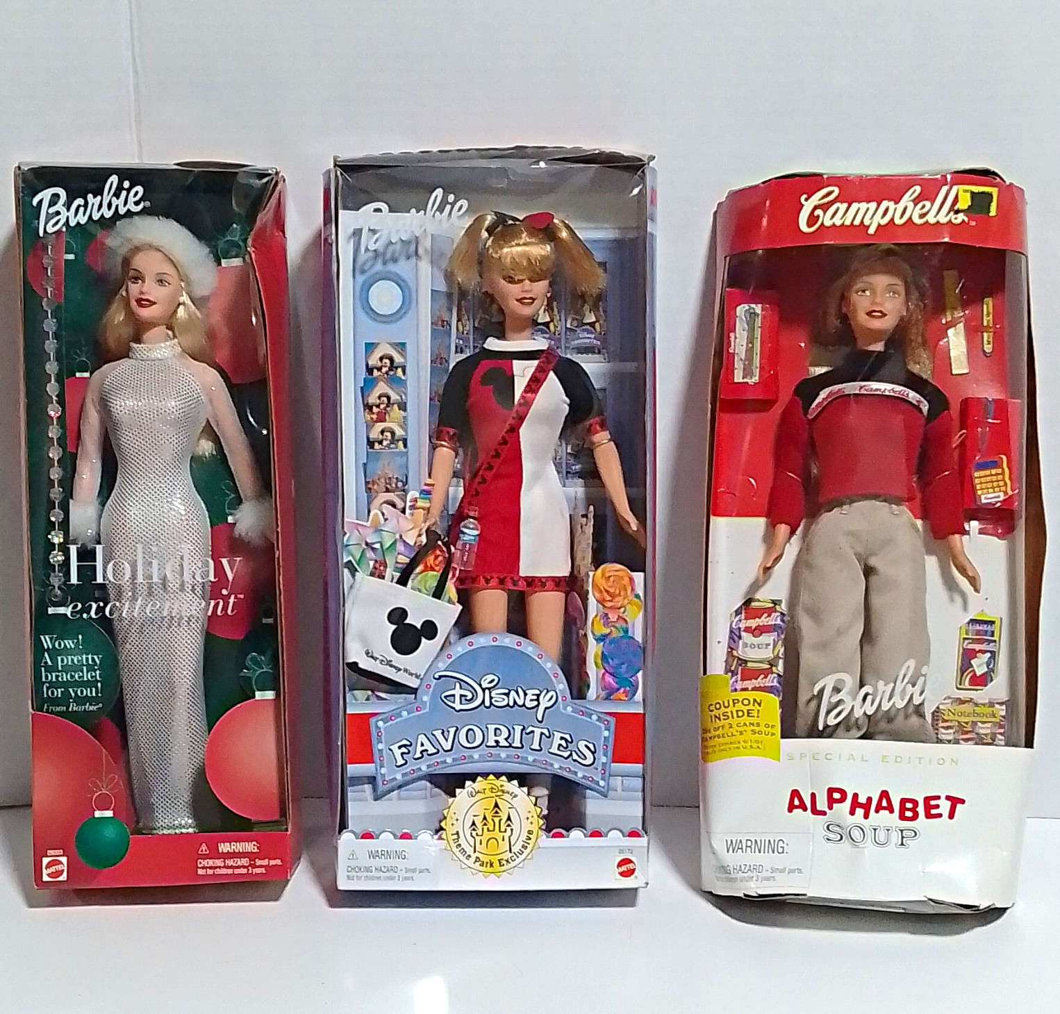 Barbie Disney Campbell\'s Alphabet Soup Advertising Dolls Lot of 3 Boxed 2000