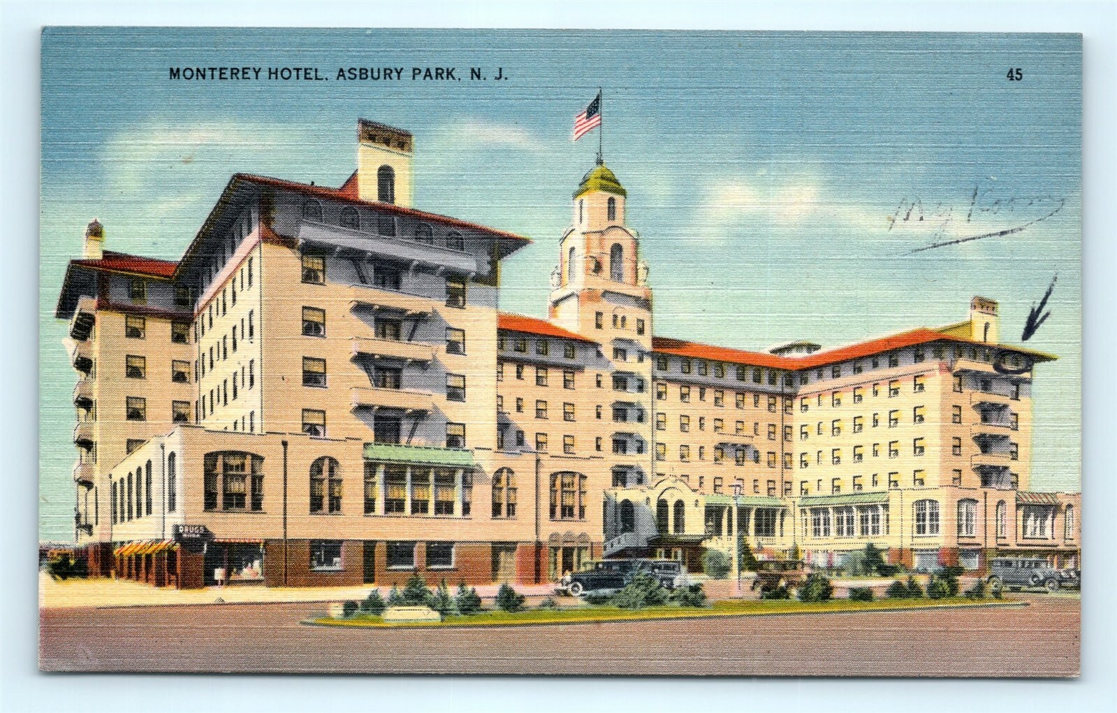 Postcard NJ Asbury Park Monterey Hotel Vintage Linen I3