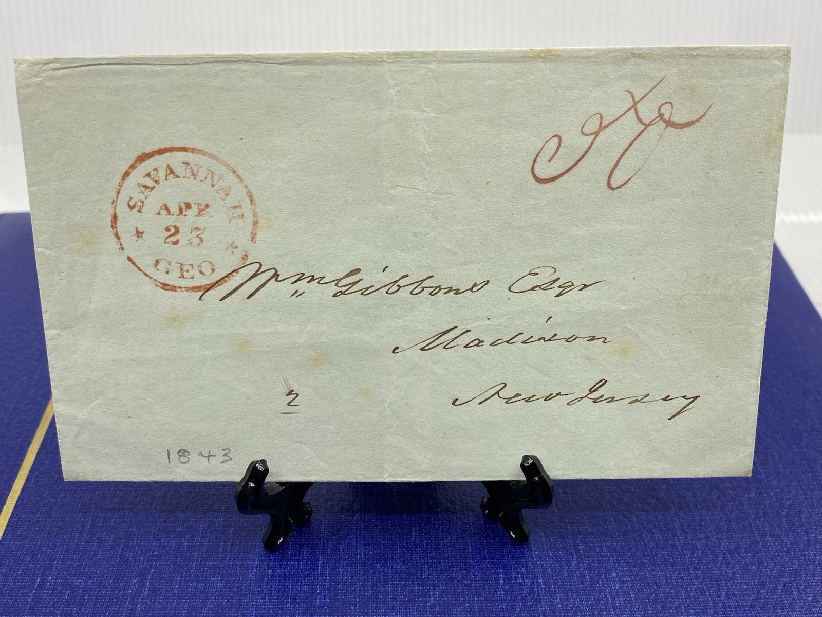 1843 Stampless Cover Savannah GEO to William Gibbons Madison NJ Drew University. 1843 Stampless Cover Savannah GEO to William Gibbons Madison NJ Drew University.