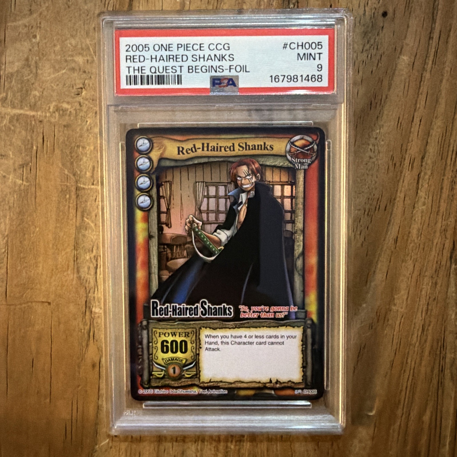 2005 SHONEN JUMP'S ONE PIECE CCG THE QUEST BEGINS #CH005 RED-HAIRED SHANKS PSA 9
