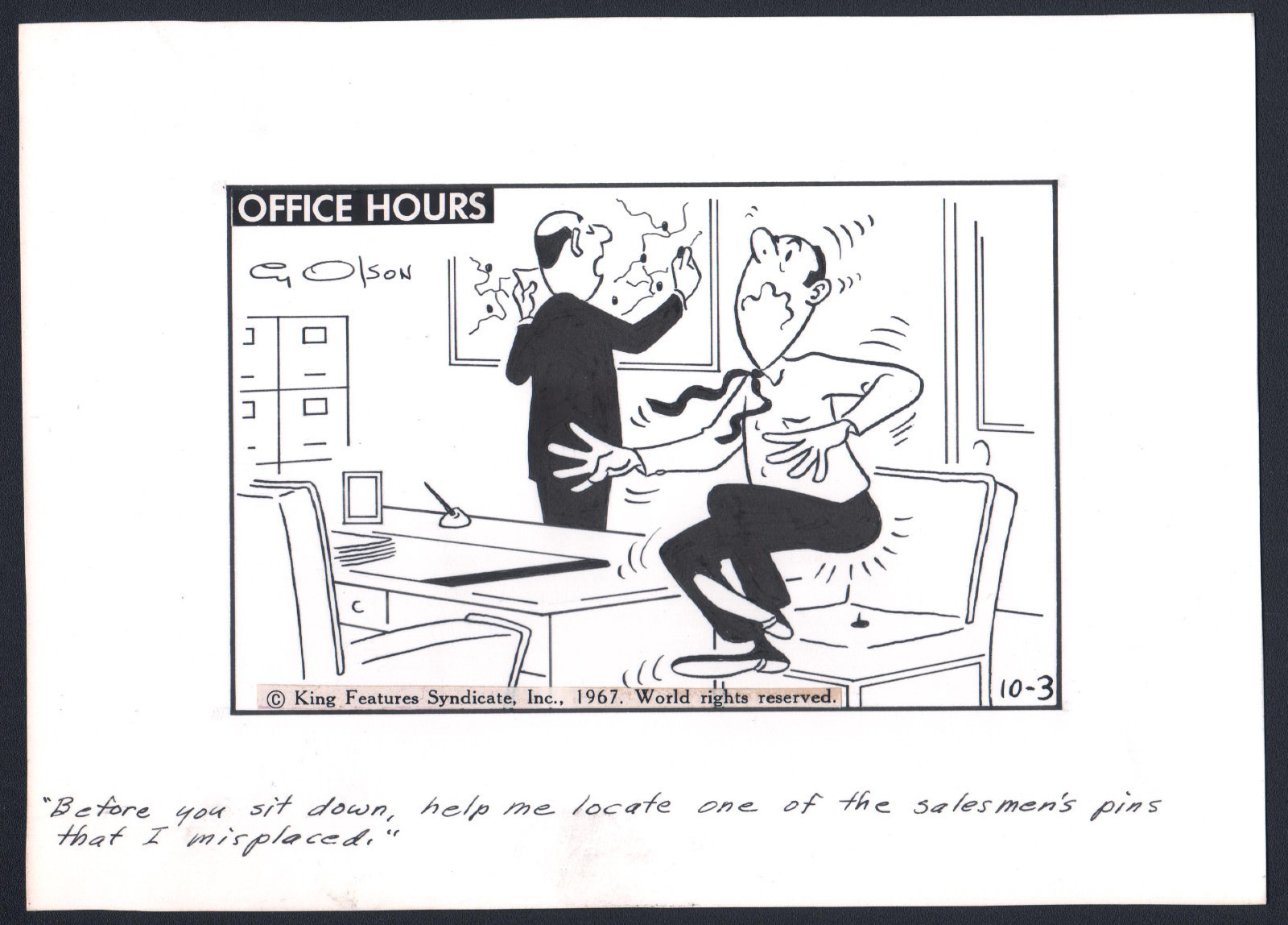 1967 Office Space Cy Olson Original Gag Panel Comic Strip Art Cartoon SIGNED 1967 Office Space Cy Olson Original Gag Panel Comic Strip Art Cartoon SIGNED