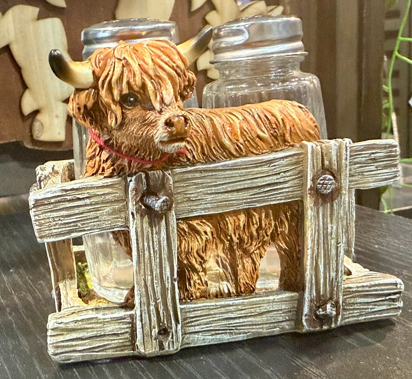 Highland Cow Salt and Pepper Shaker Cute Behind A Fence 4x7 Kitchen Serving Item