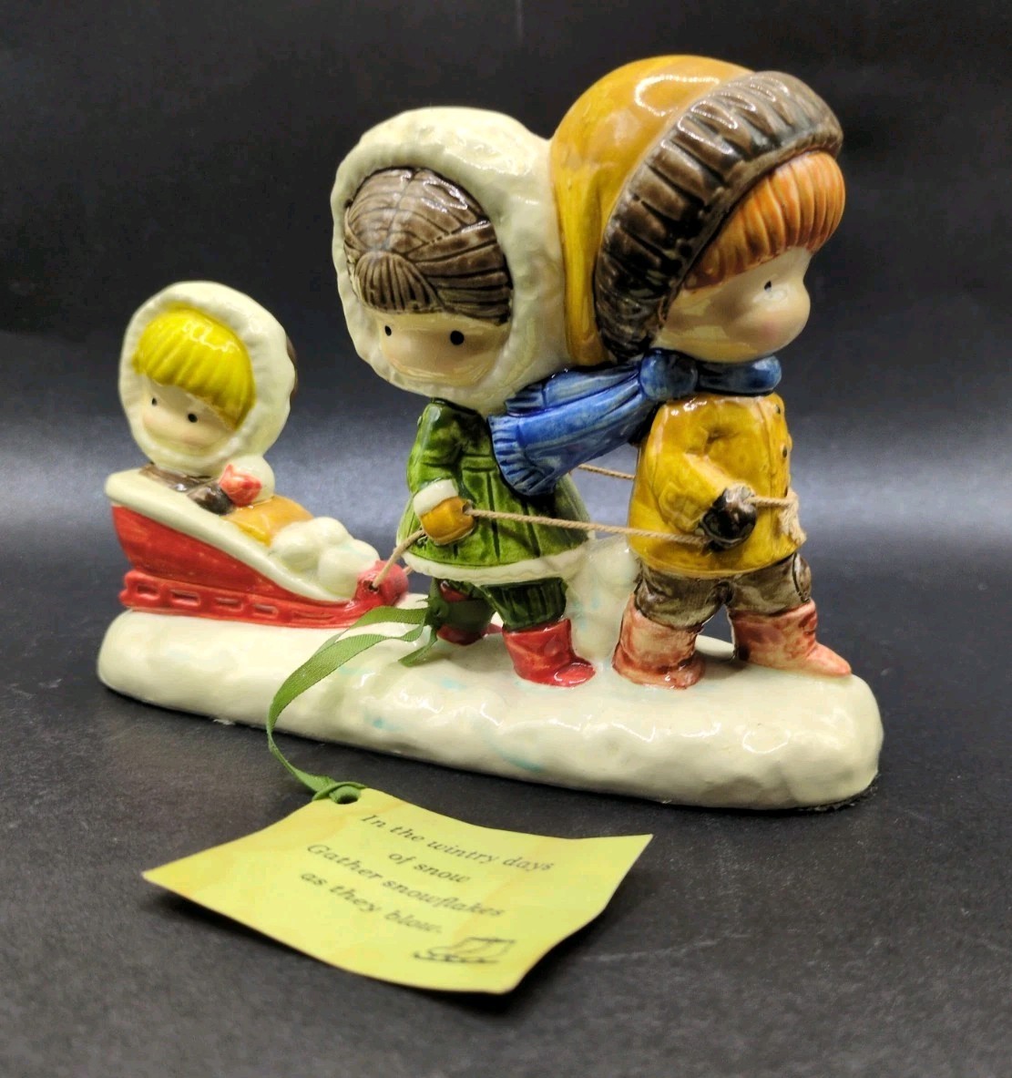 Joan Walsh Anglund Ceramic Figurine Vintage Japan Kids & Sled Beautiful 1972 Joan Walsh Anglund Ceramic Figurine Vintage Japan Kids & Sled Beautiful 1972