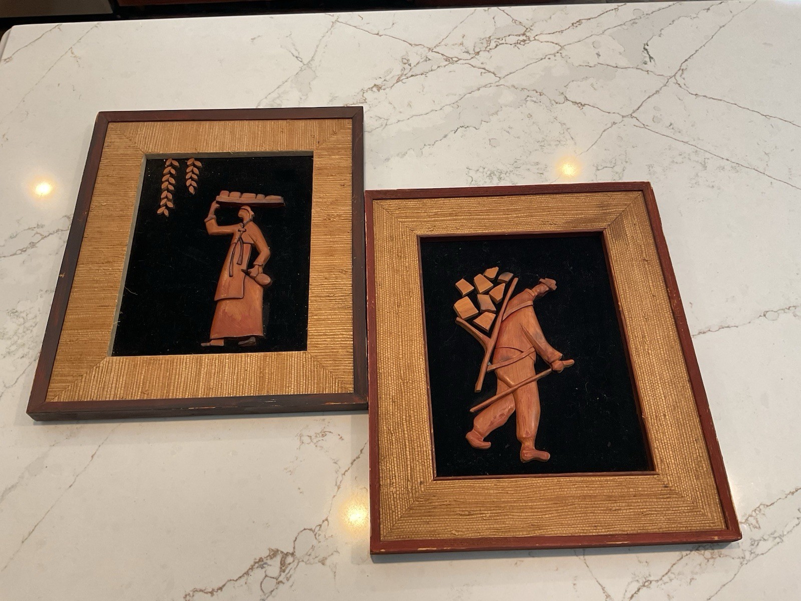 A Set Of Vintage Marquetry Wood Wall Art