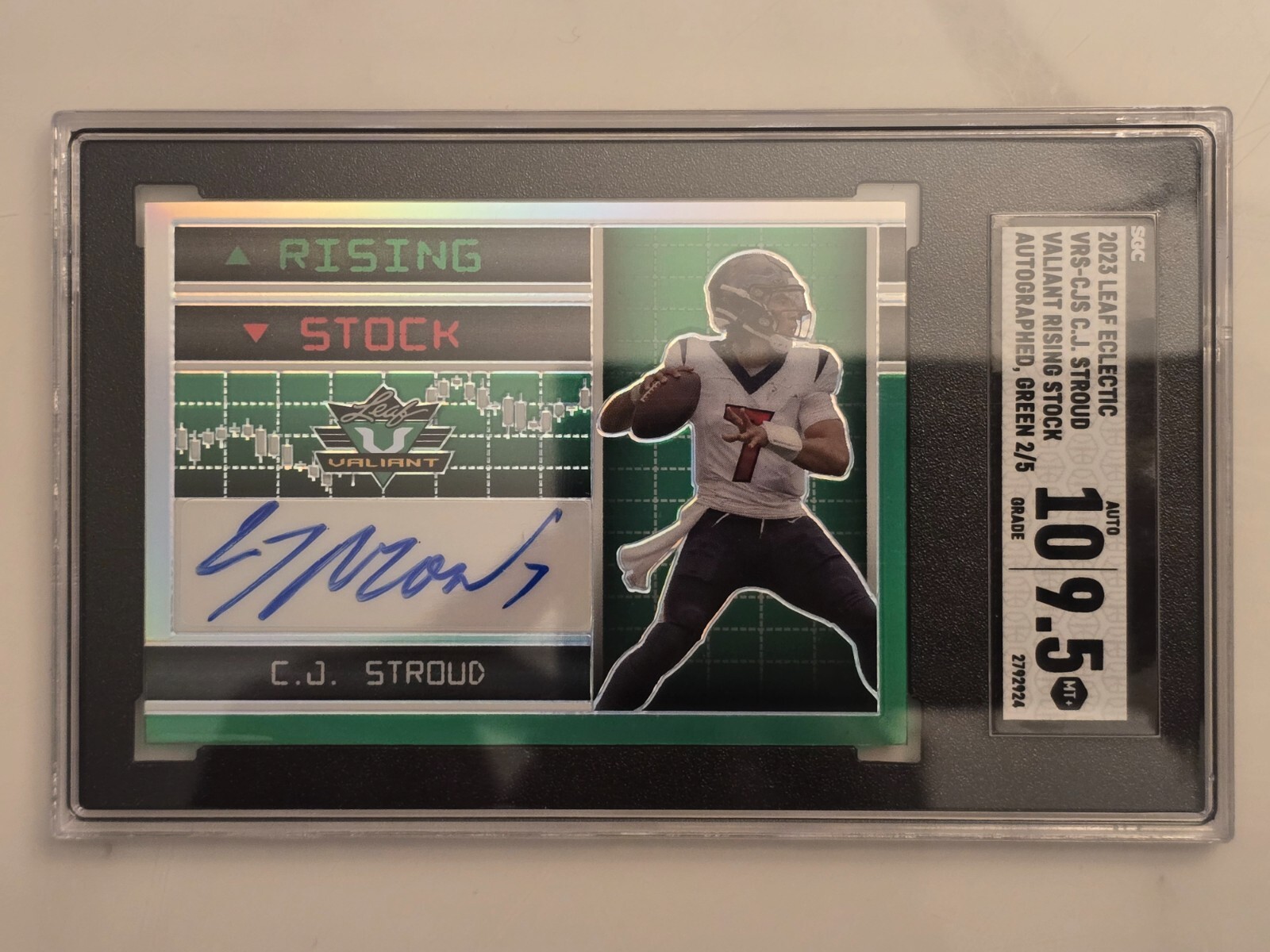 CJ Stroud 2023 RC Leaf Eclectic Valiant Rising Stock Autographs Prismatic Green CJ Stroud 2023 RC Leaf Eclectic Valiant Rising Stock Autographs Prismatic Green