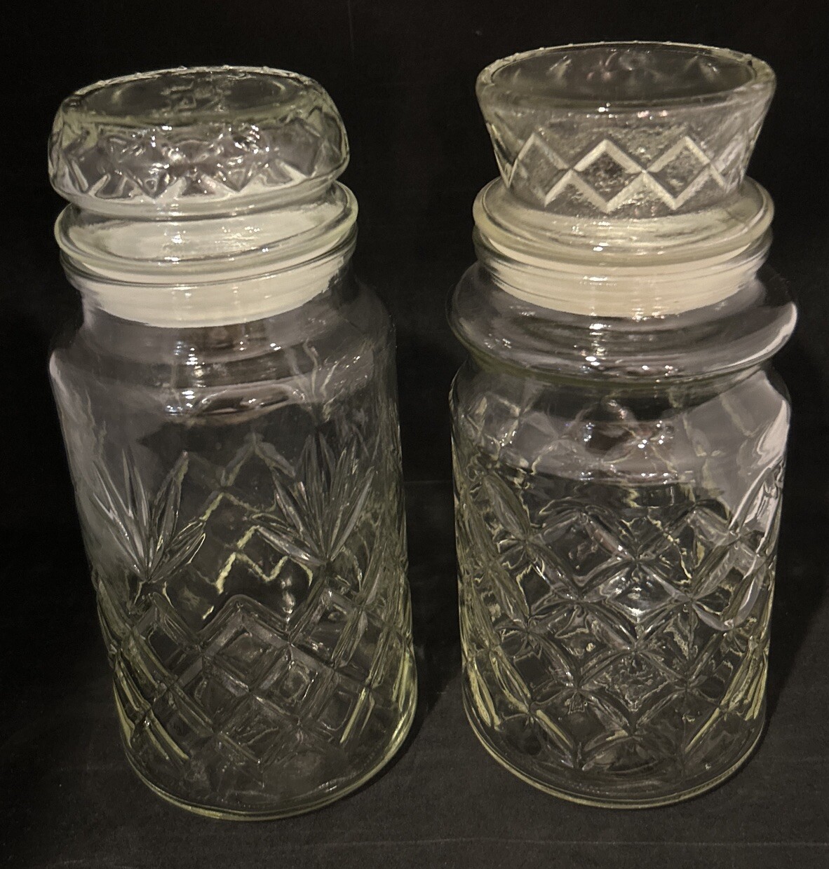 Set of 2 Planters Mr. Peanut Diamond Pattern Jars 1983 and 1984 with Lids
