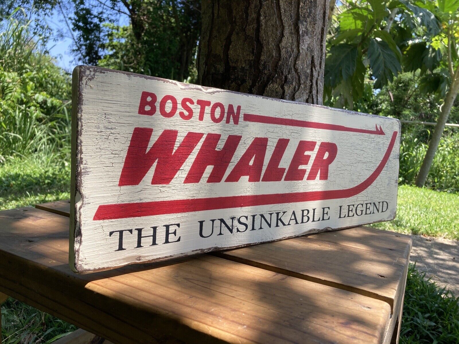 Boston Whaler Wood Sign Nautical Distressed Vintage Antique Look
