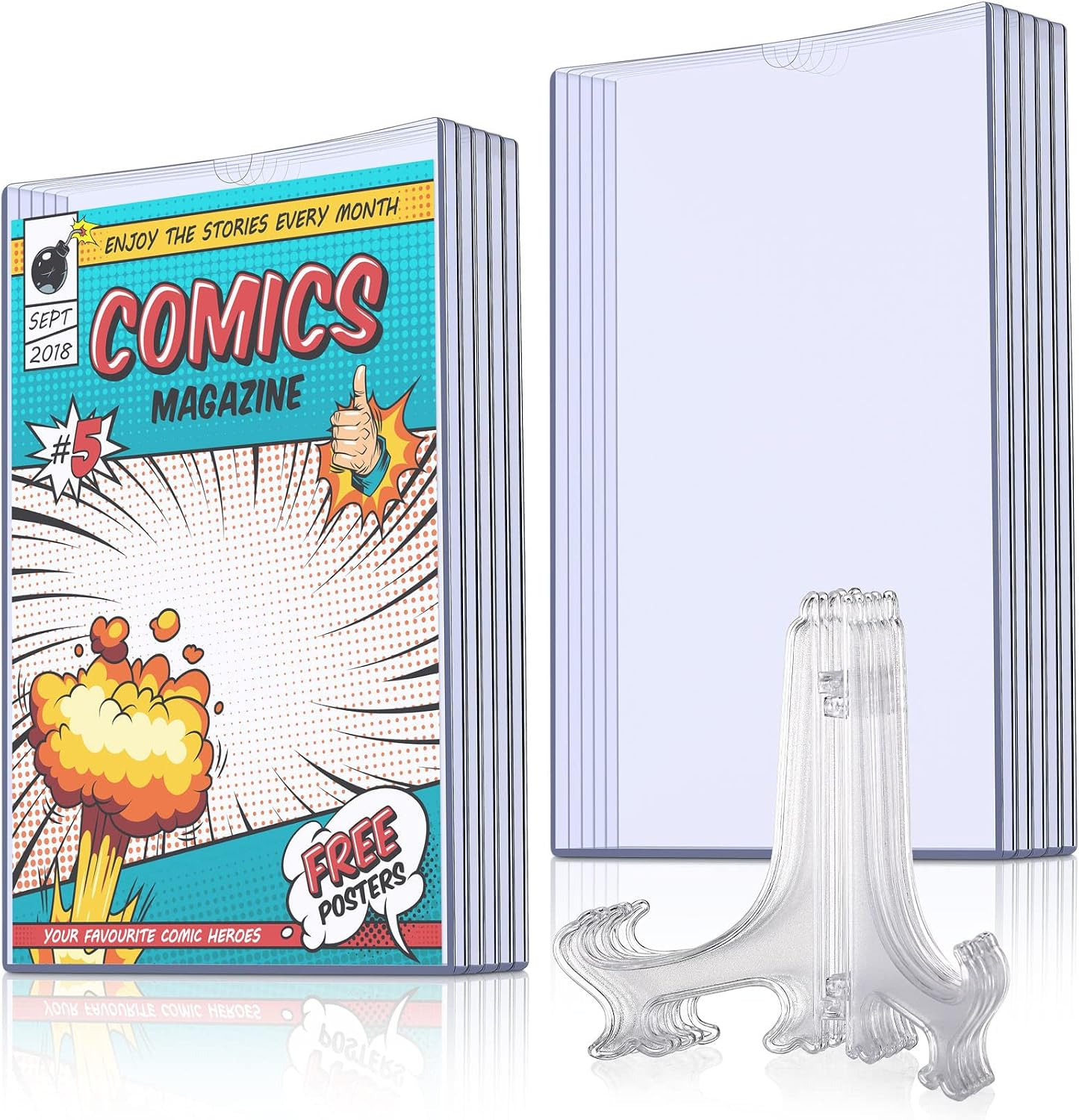5 Set Comic Book Display Case Set, Include Comic Book Sleeves and Clear P 5 Set Comic Book Display Case Set, Include Comic Book Sleeves and Clear P