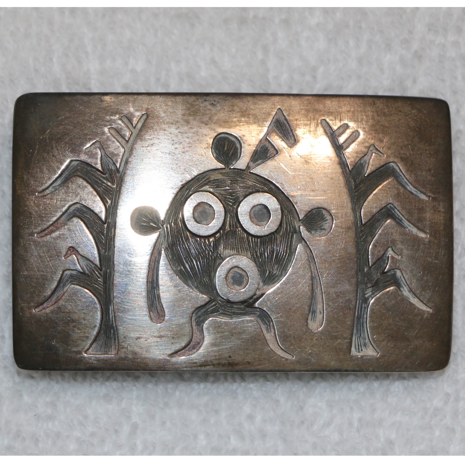 Vintage Hopi Style Sunface Overlay Sterling Silver Belt Buckle Signed LM 37g