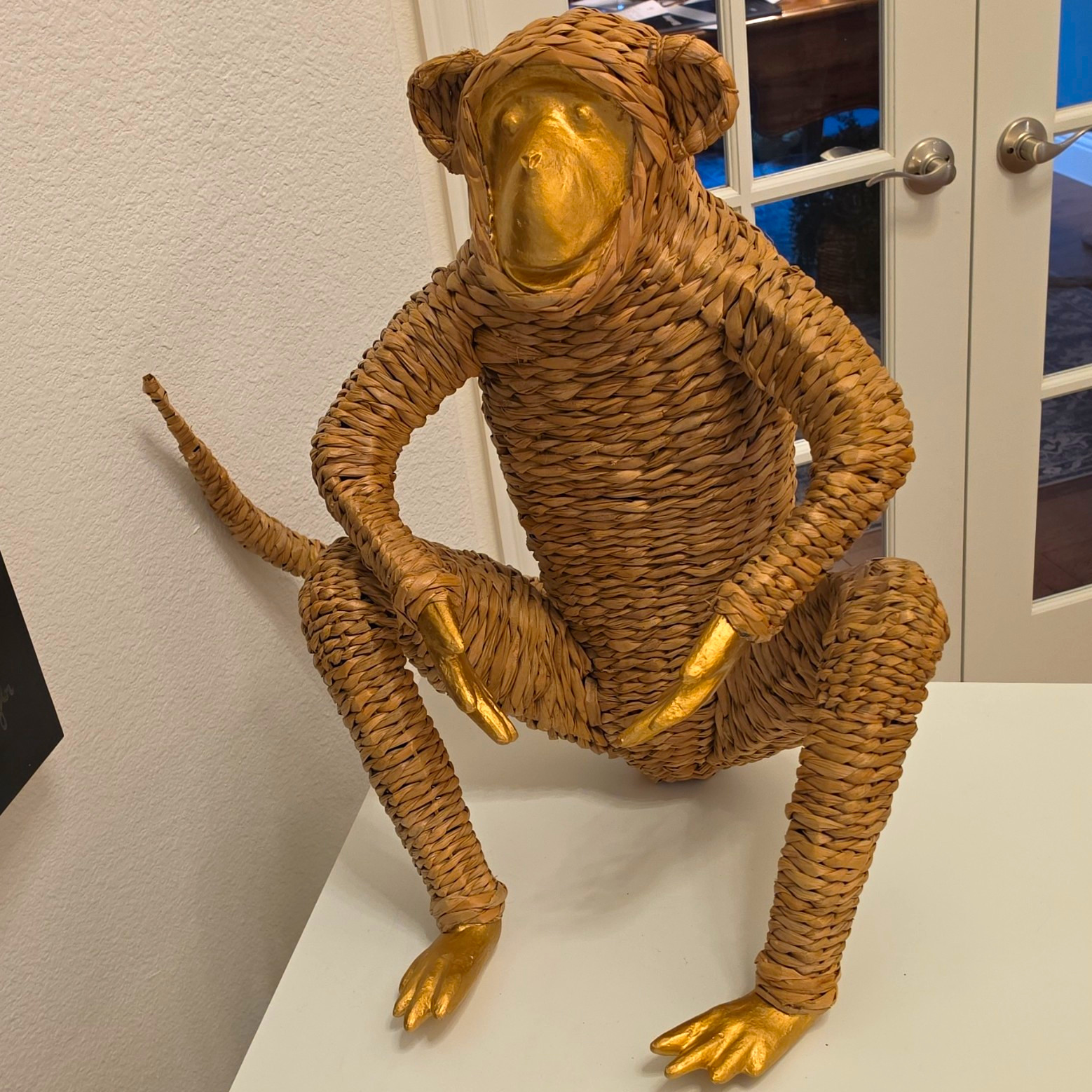 Large Woven Rattan Monkey Sculpture Boho Chic Tiki Tiki Decor Gold Accent Large Woven Rattan Monkey Sculpture Boho Chic Tiki Tiki Decor Gold Accent
