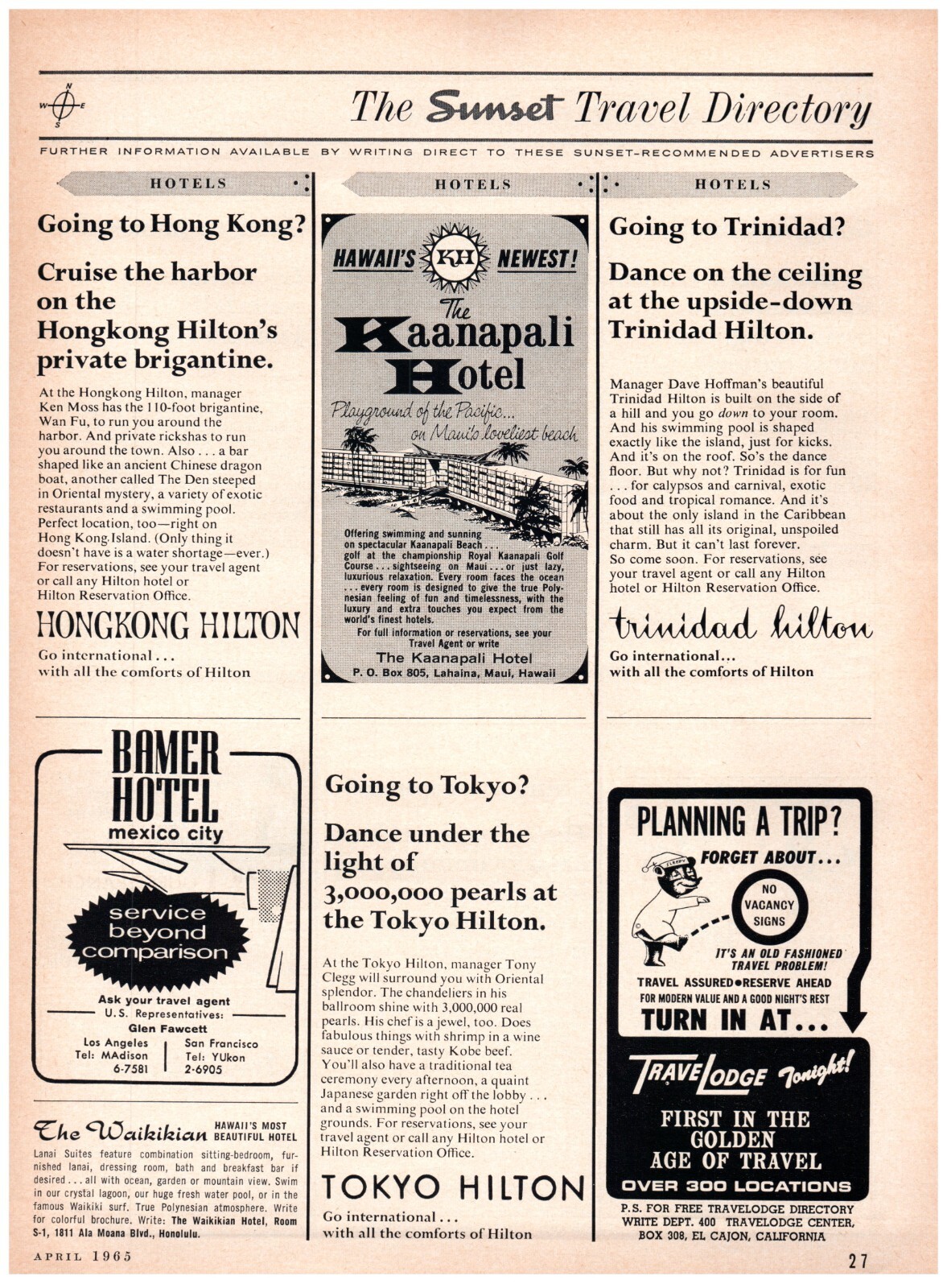PRINT AD, 1965 The Kaanapali Hotel Hawaii's Newest Hotel Lahaina Maui 60's MCM