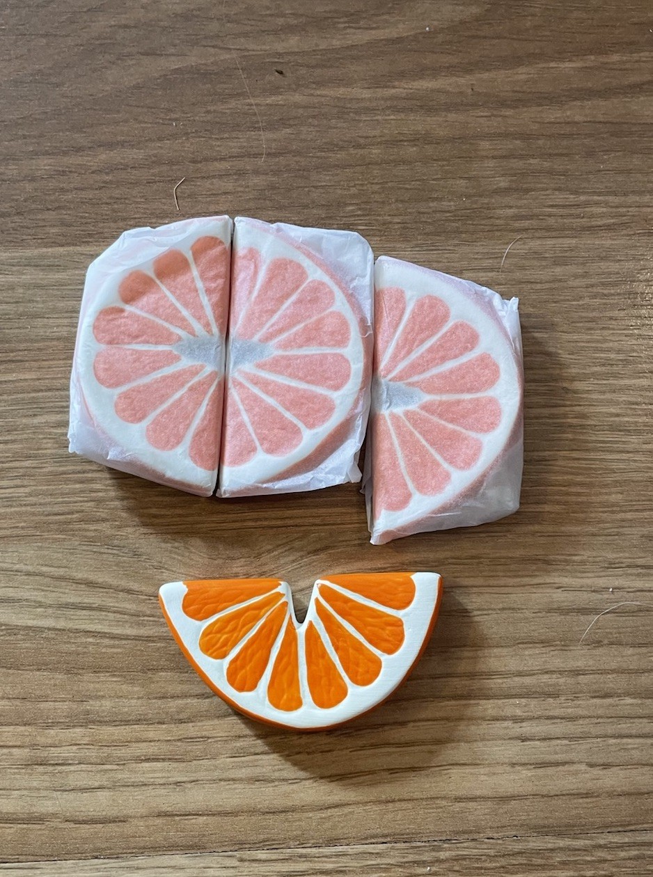 Vtg Ceramic Orange Grapefruit Slices Figurine Set 4pc Mini Citrus Food Craft