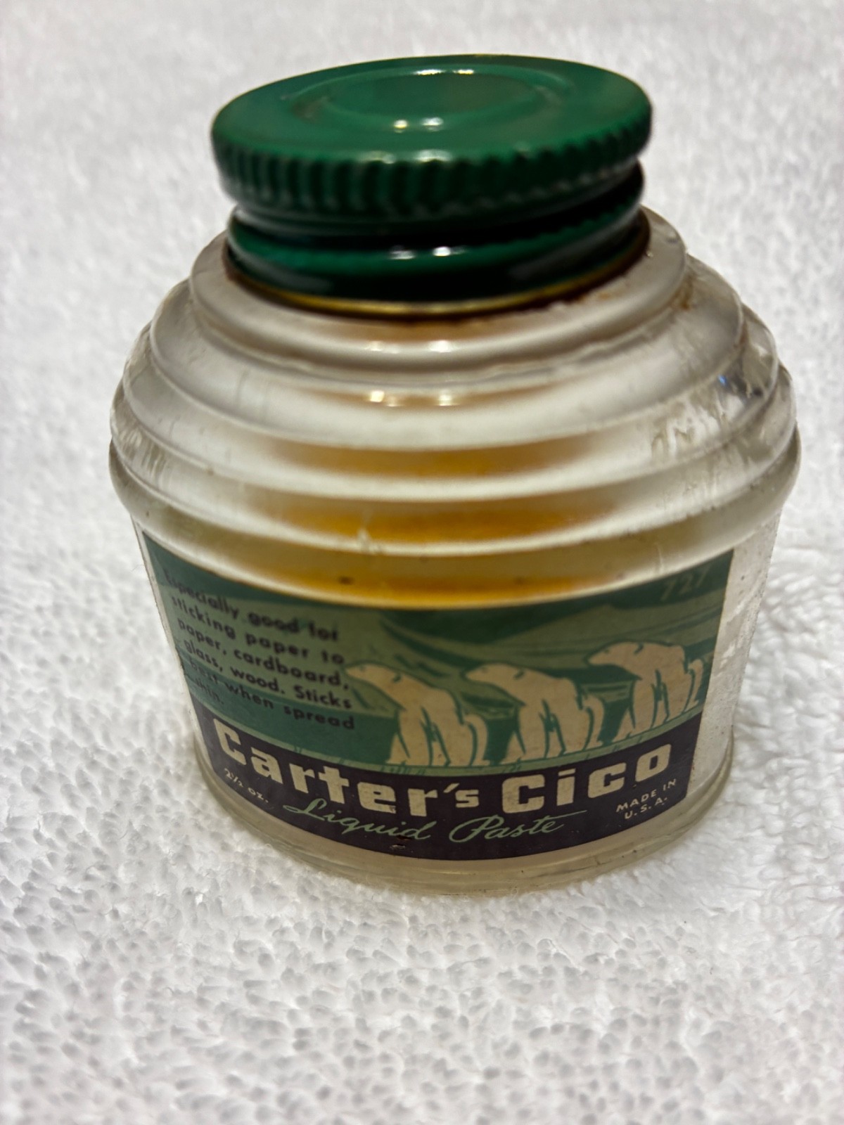 Vintage Carter\'s Cico Jar Liquid Paste Polar Bear Bottle Glue Mucilage HTF rare