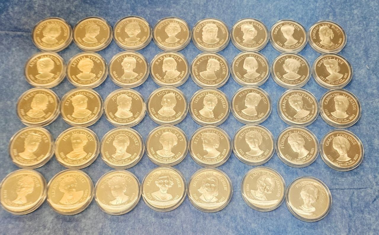 Franklin Mint 39 pc. .925 Sterling Silver First Ladies Medal Set Rare