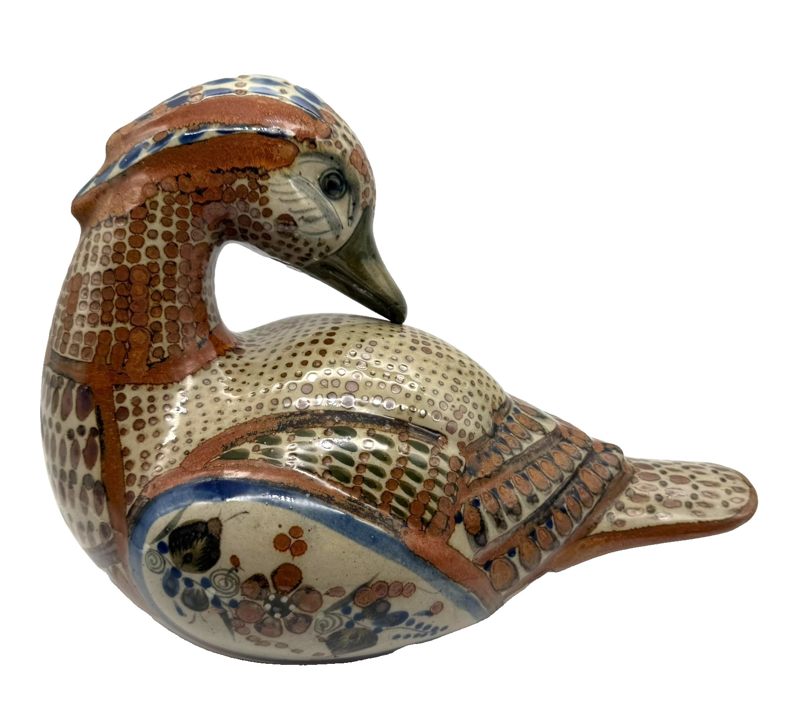 Vintage Large Duck Tonala Mexican Folk Art Pottery Signed Mallard Bird Figurine Vintage Large Duck Tonala Mexican Folk Art Pottery Signed Mallard Bird Figurine