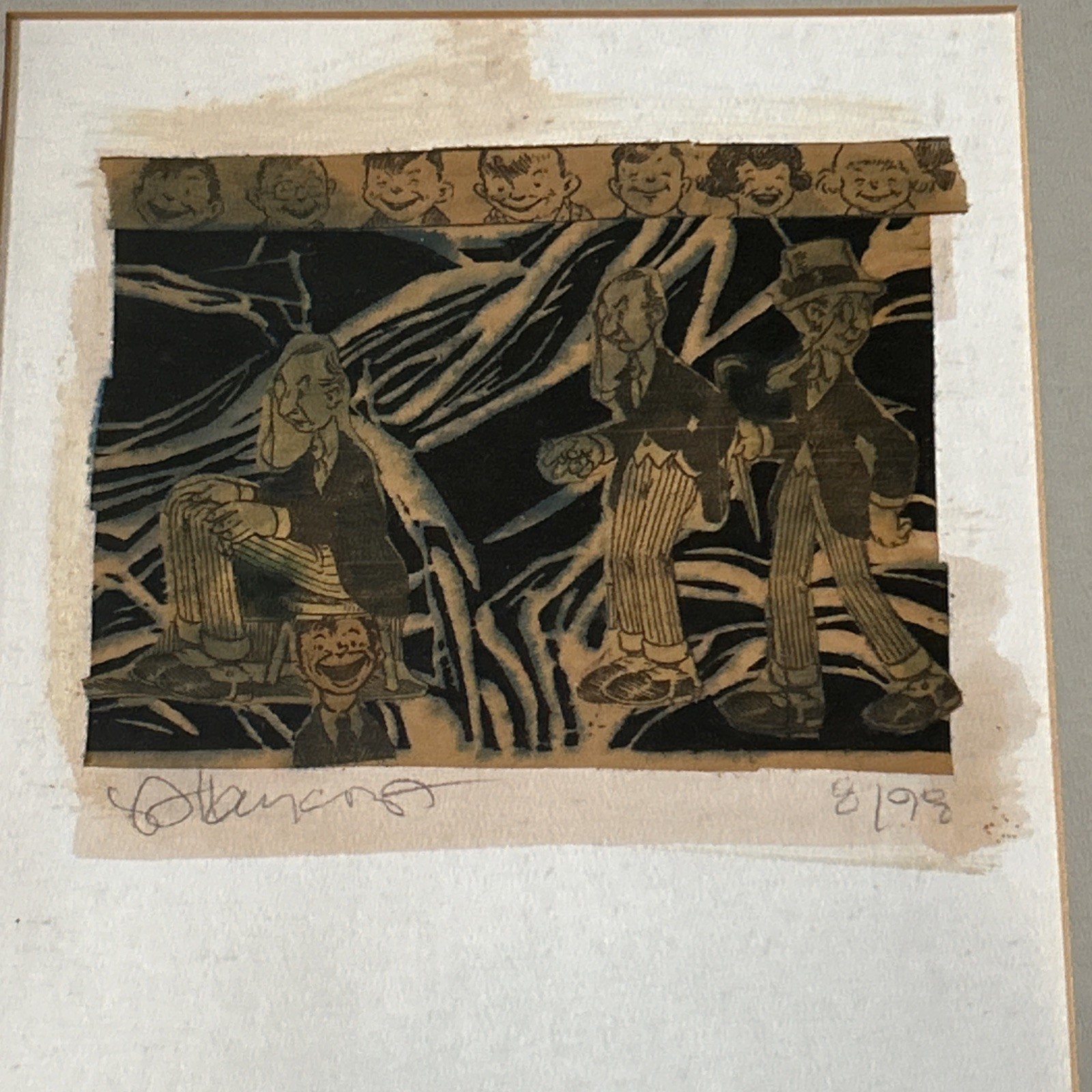 Limited 8/98  Numbered Signed Antique Comic Art  Framed 13.25 X 14.75