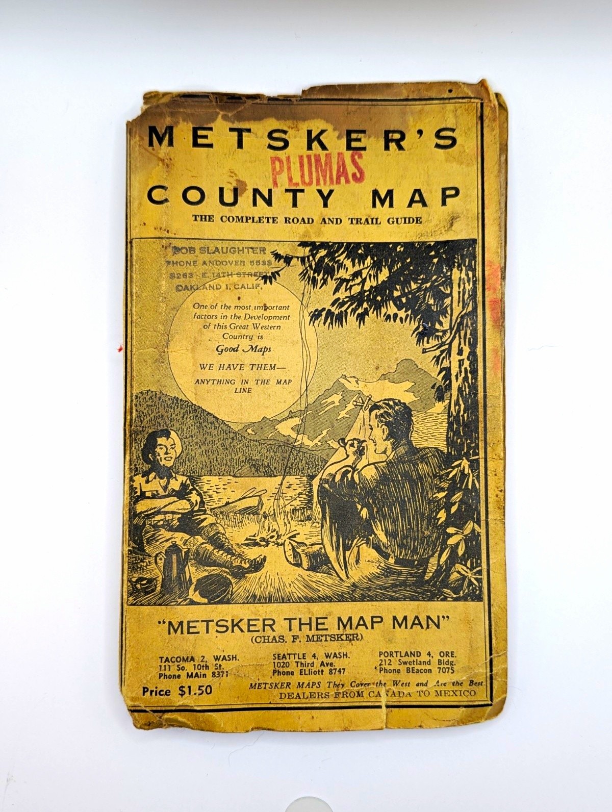 ​Vintage Metsker\'s Plumas County Map California Road Trail Guide Folding Pocket