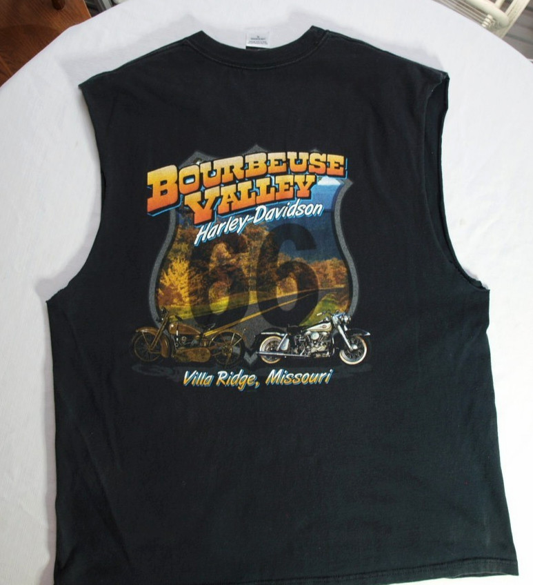 Vtg Harley-Davidson Men\'s Muscle Shirt Sleeve cut off Black Sz:XL Villa Ridge,MO