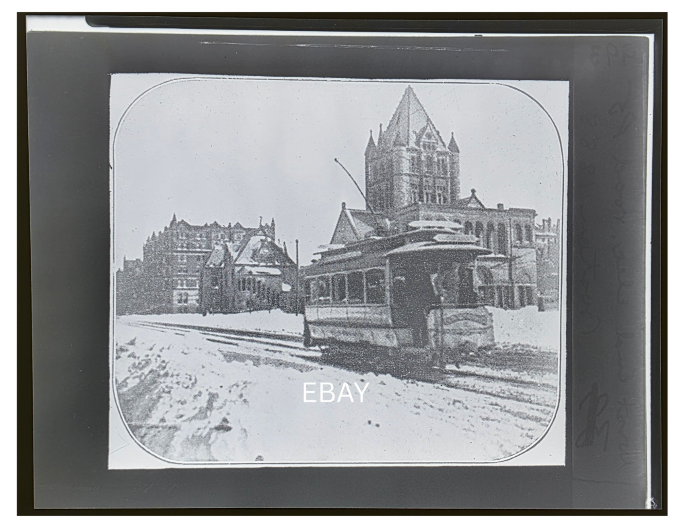 1888 Boston Copley Square West End St Railway Trolley 4.5x3.5 Copy Negative