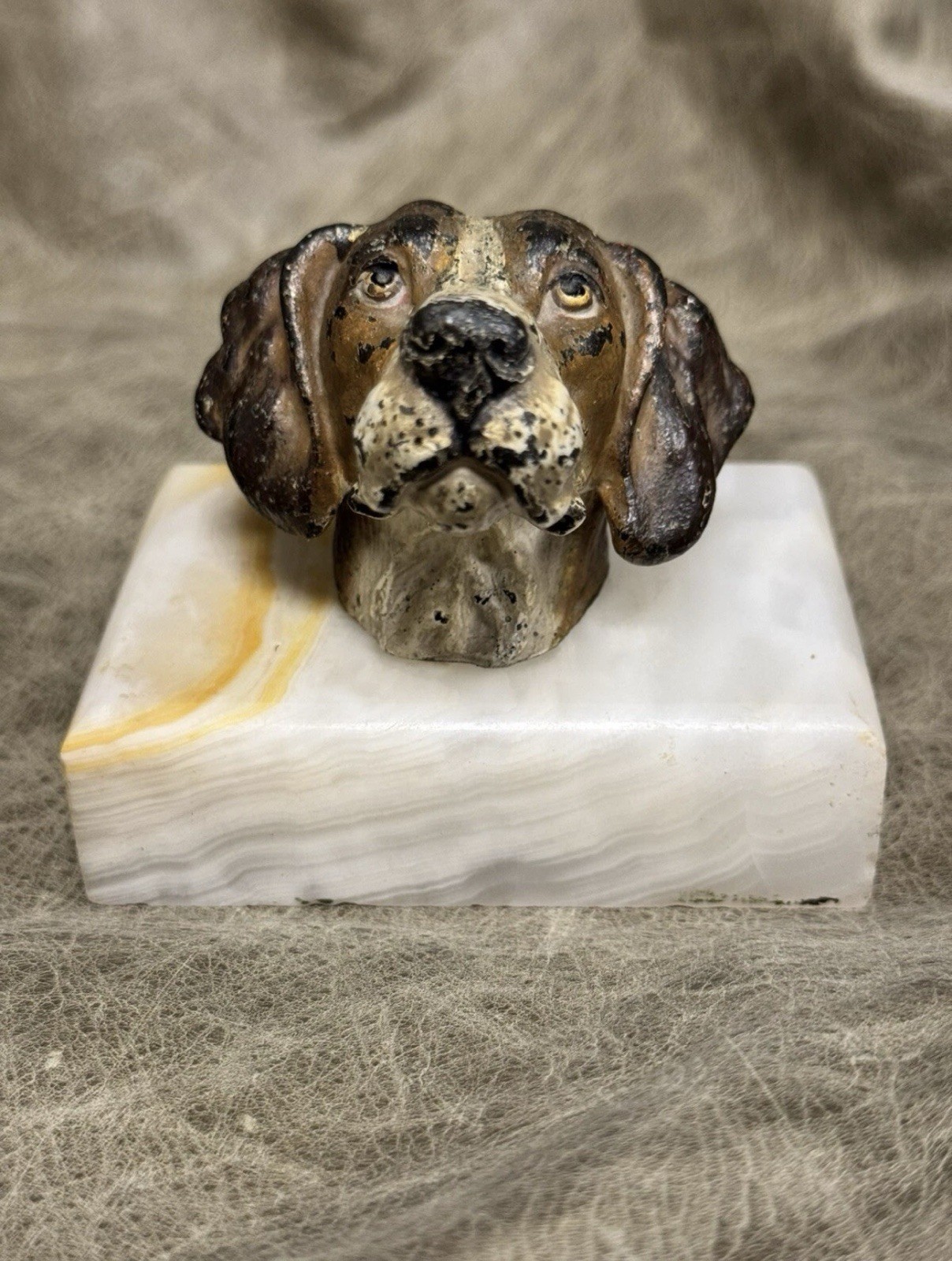 ANTIQUE COLD-PAINTED BRONZE & ONYX ST. BERNARD DOG PAPERWEIGHT ANTIQUE COLD-PAINTED BRONZE & ONYX ST. BERNARD DOG PAPERWEIGHT