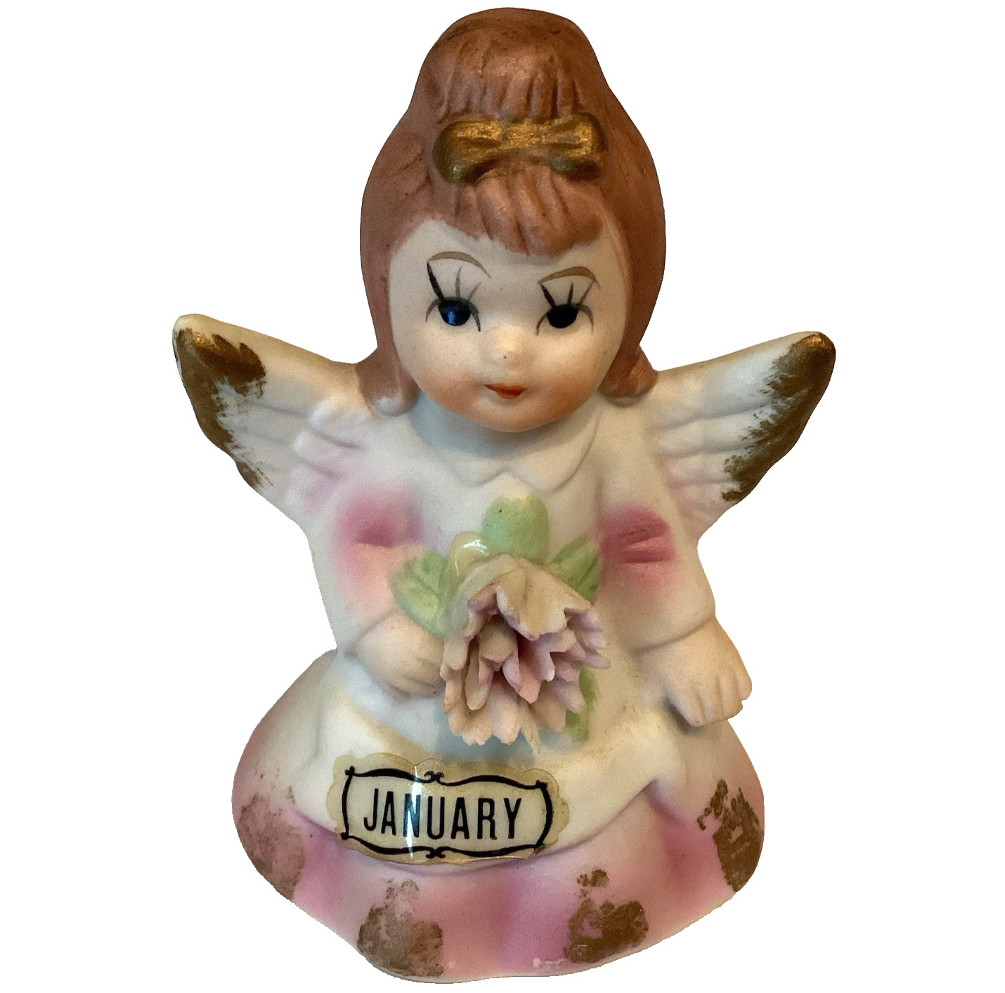 BRINNS JANUARY BIRTHDAY GIRL ANGEL VINTAGE 1950\'S PORCELAIN 3 1/4\