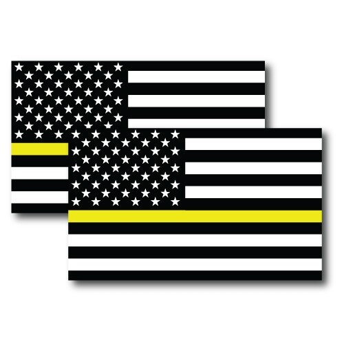 Thin Yellow Line American Flag Magnet Decal 3x5 Inches Automotive Magnet 2 Pack