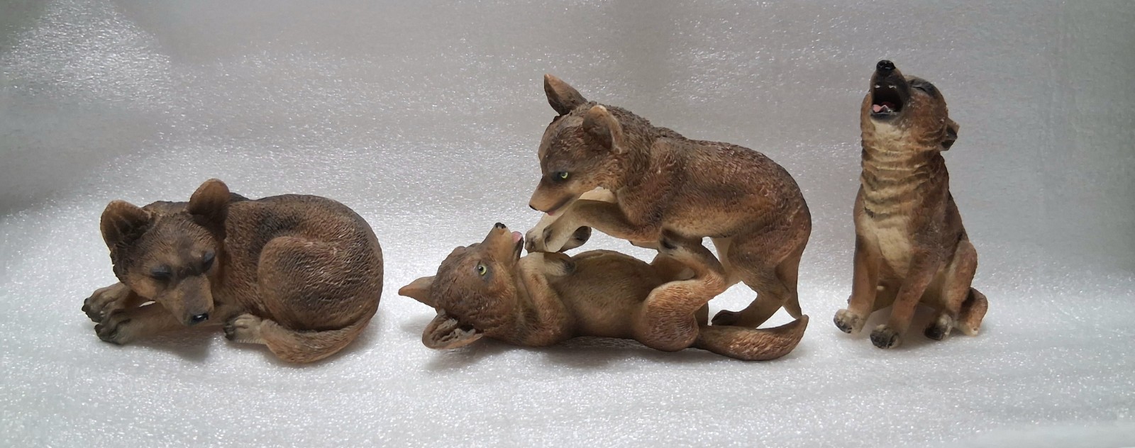Vintage Wolf Cubs Figurine Set Lot of 3 Play Howl Sleep Resin
