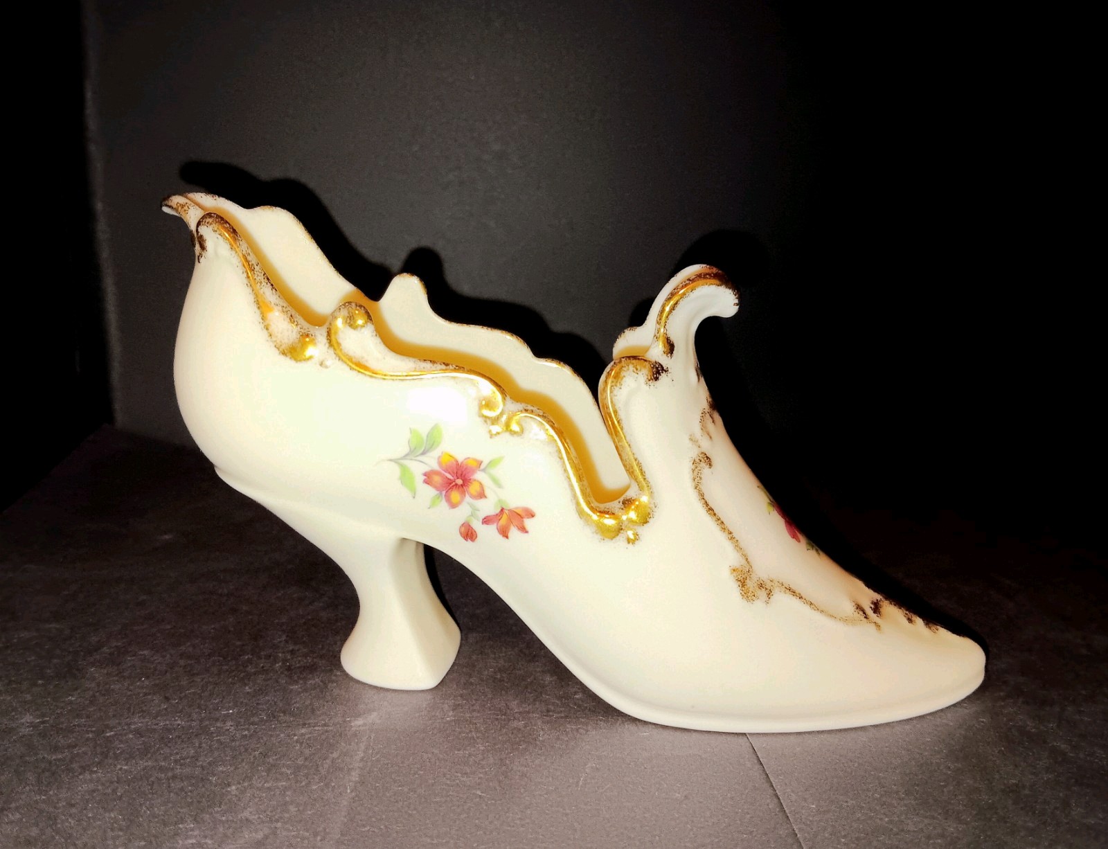 Vintage Lenox porcelain slipper figurine, Victorian era. Made In Usa