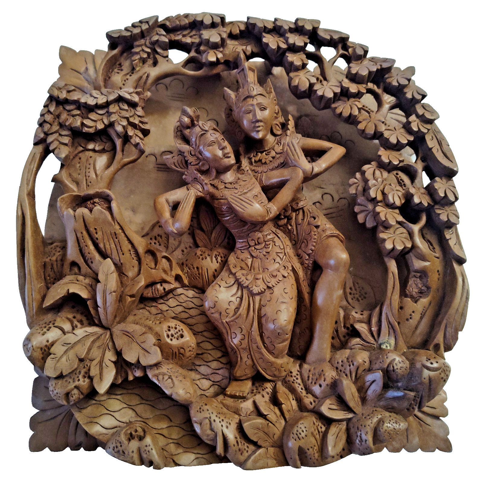 VTG Balinese Hand Carved Wood Wall Panel Plaque Rama Sita Ramayana Art VTG Balinese Hand Carved Wood Wall Panel Plaque Rama Sita Ramayana Art