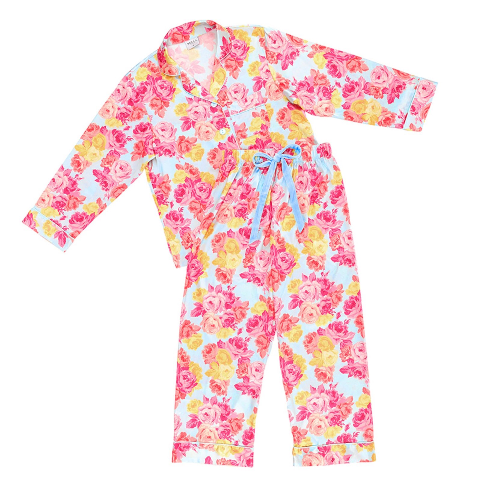 Bella Sleep + Spa Women\'s Satin Pajama Set Long Sleeve Capri Floral Large Bella Sleep + Spa Women\'s Satin Pajama Set Long Sleeve Capri Floral Large