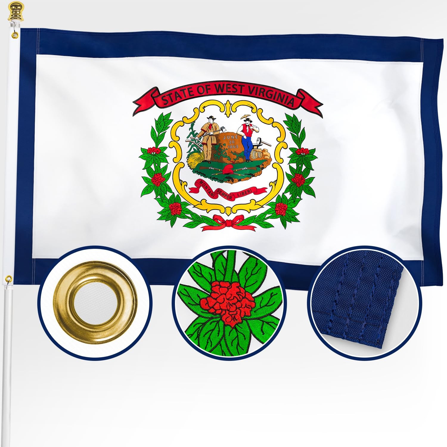 XIFAN Premium West Virginia State Flag 3x5 ft Outdoor, ft,