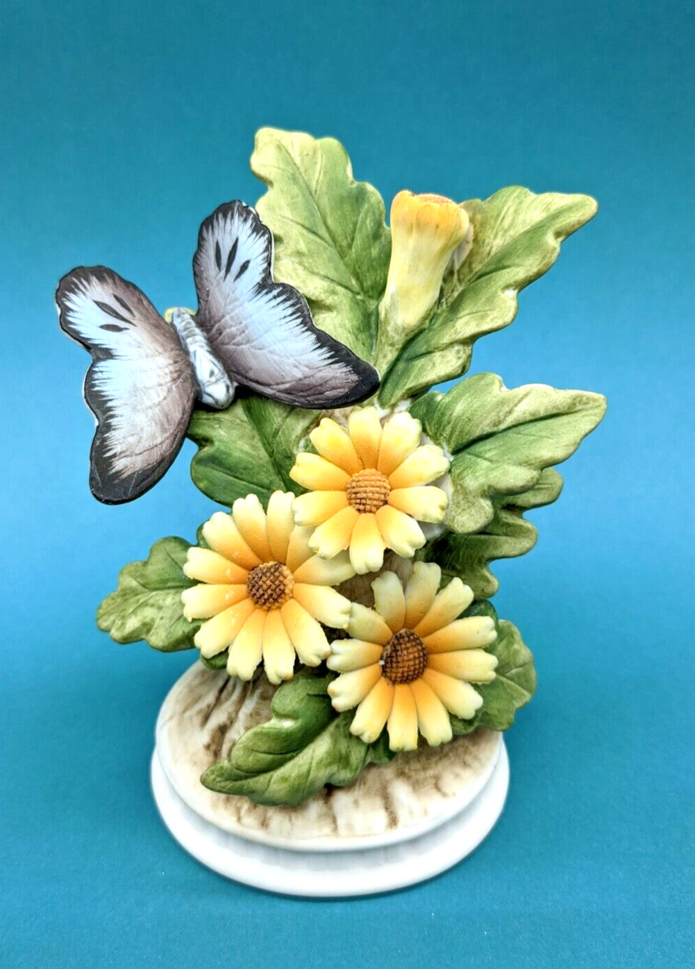LEFTON Blue Butterfly and Yellow Flowers Figurine - Hand Painted #KW 7213  