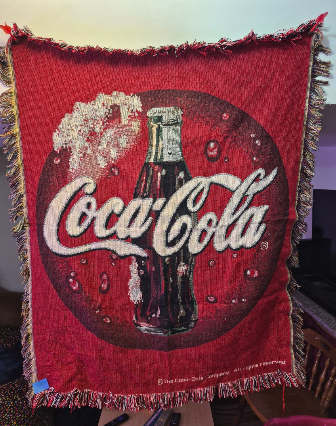 VINTAGE 1990\'s COCA-COLA WALL ART FRINGED TAPESTRY 36\
