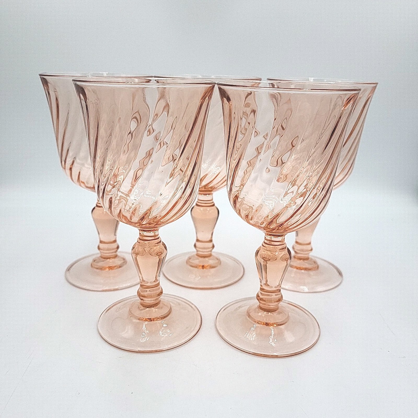 Vintage ARCOROC (France) Pink Swirl WINE GLASSES/GOBLETS, Set of 5 Vintage ARCOROC (France) Pink Swirl WINE GLASSES/GOBLETS, Set of 5