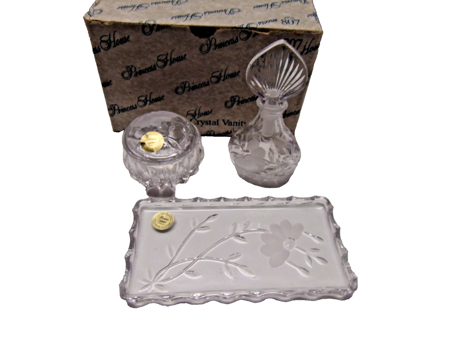 Princess House 807 5 Pc. Vanity Set Perfume Bottle Powder Jar & Tray 803 804 806