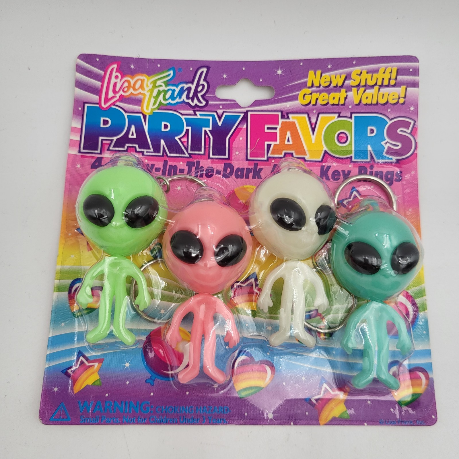 Vintage Lisa Frank Glow in the Dark Alien Key Rings-New Sealed