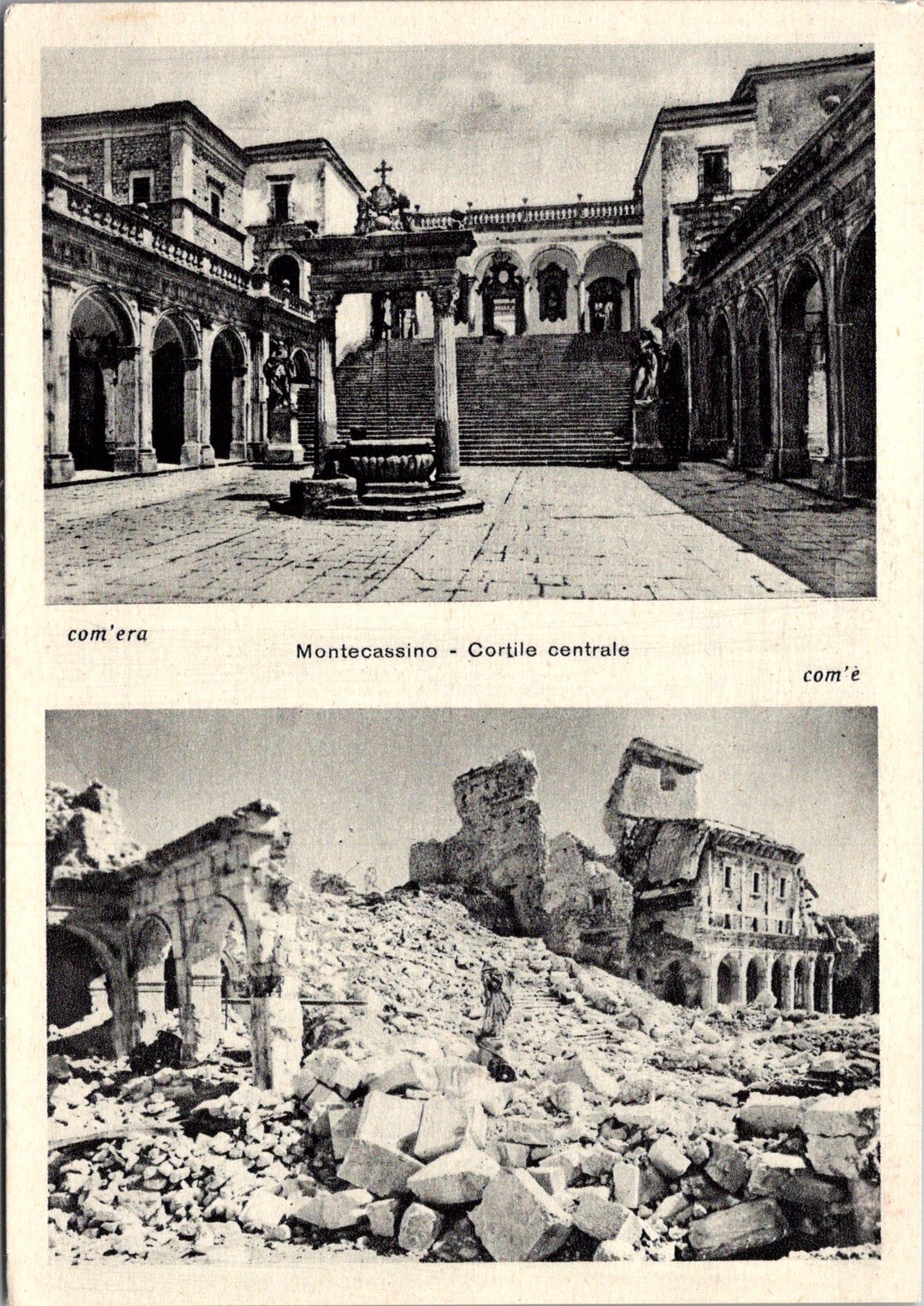 Monte Cassino Central Courtyard Ruins Italy Historic Abbey Vintage Postcard