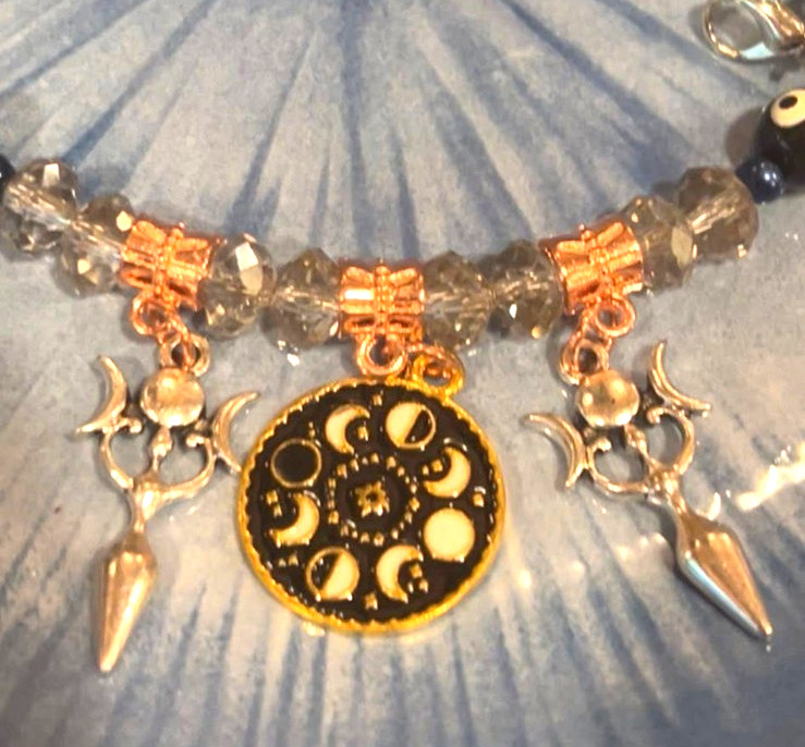 Evil Eye Crescent Goddess Moon Phase Witch Pagan Protection Necklace G24